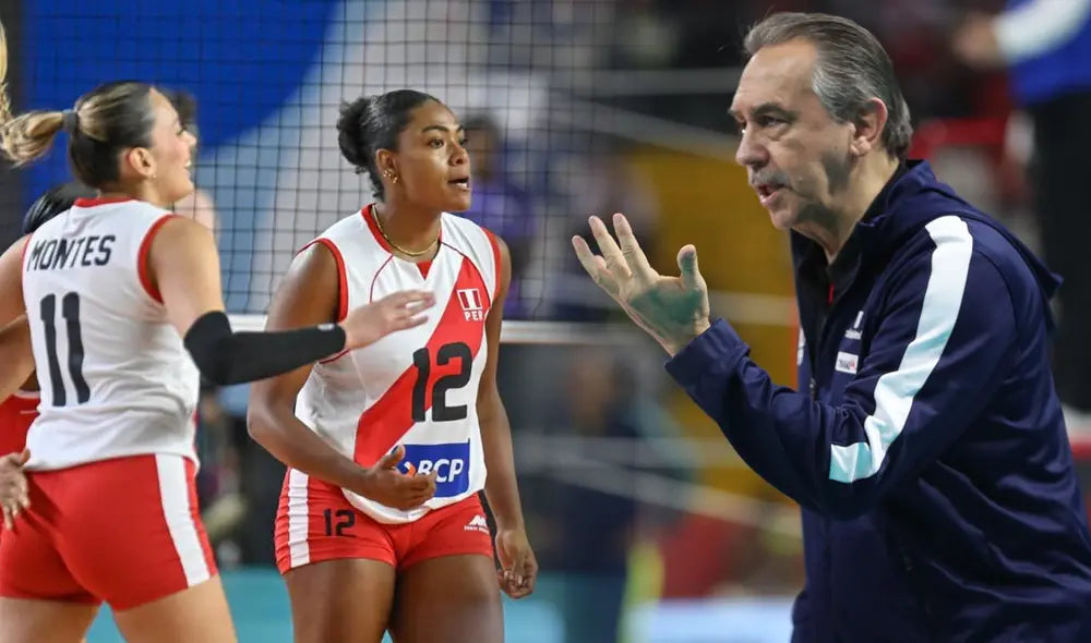 Peruanische Volleyball-Nationalmannschaft mit Trainer Antonio Rizola