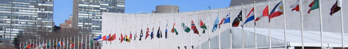 Flaggen vor dem Hauptquartier der Vereinten Nationen in New York