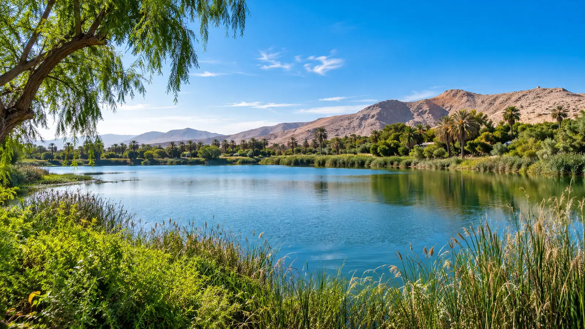 KI-Illustration der Laguna La Encantada bei Huacho – Süßwasser nahe Lima