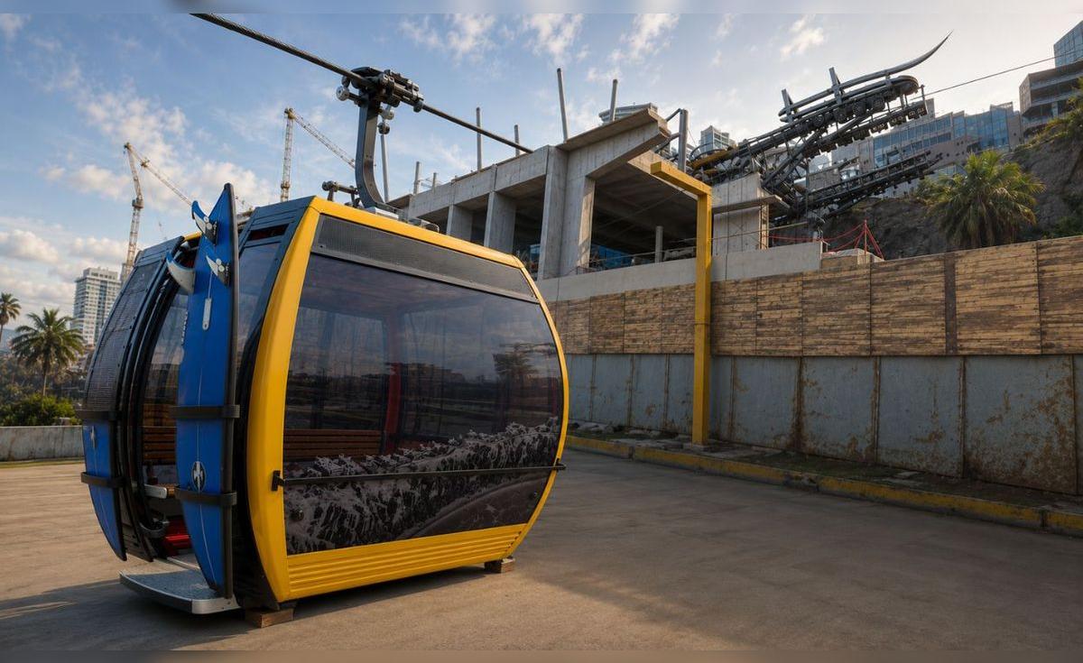 Kabine des Teleférico de Miraflores in Lima während der Bauphase 2026