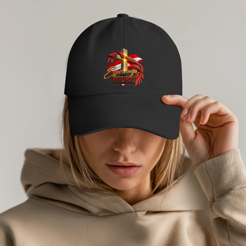 Esperanza para Perú Dad Cap Schwarz – Vorderseite