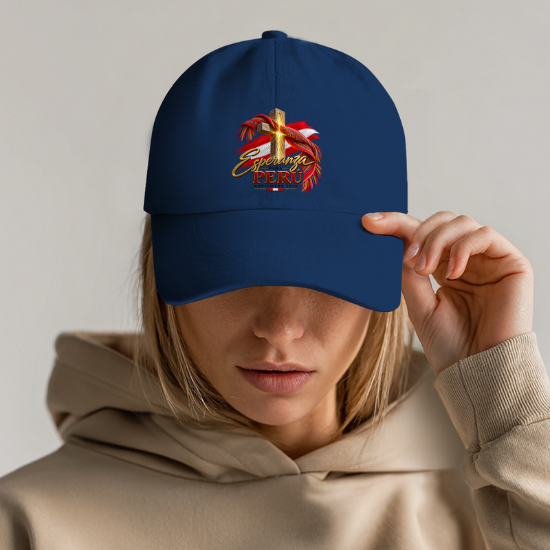 Esperanza para Perú Dad Cap Oxford Navy – Vorderseite