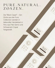 ZoaZen Black Copal Räucherstäbchen – Produktbild 5 mit handgerolltem Räucherwerk