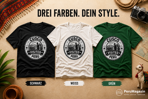 PeruMagazin – T-Shirt Cusco Visited (Schwarz, Weiß, Grün) - PeruMagazin