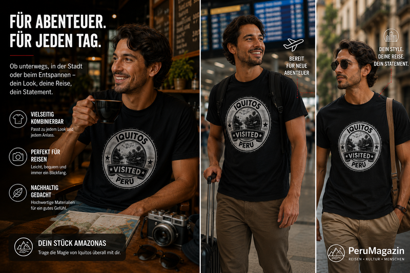 PeruMagazin – T-Shirt Iquitos Visited (Schwarz, Weiß, Grün) - PeruMagazin