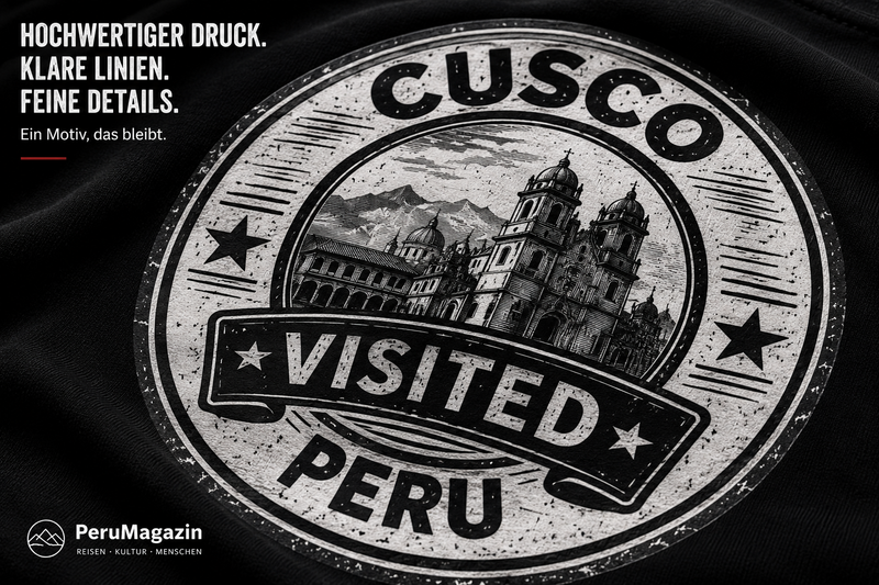 PeruMagazin – T-Shirt Cusco Visited (Schwarz, Weiß, Grün) - PeruMagazin