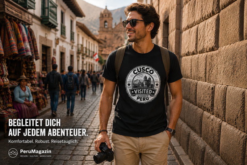 PeruMagazin – T-Shirt Cusco Visited (Schwarz, Weiß, Grün) - PeruMagazin
