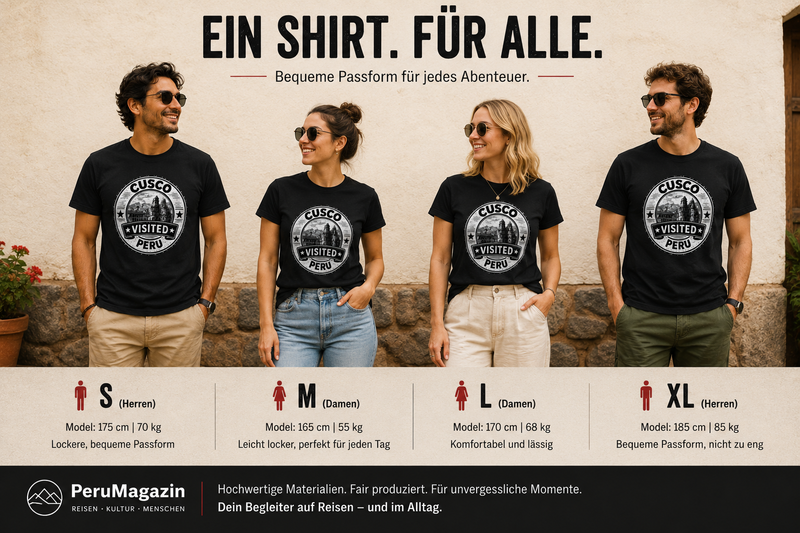 PeruMagazin – T-Shirt Cusco Visited (Schwarz, Weiß, Grün) - PeruMagazin