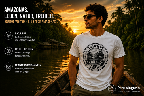 PeruMagazin – T-Shirt Iquitos Visited (Schwarz, Weiß, Grün)