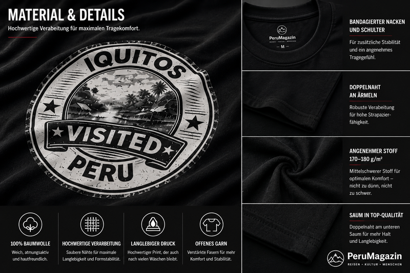 PeruMagazin – T-Shirt Iquitos Visited (Schwarz, Weiß, Grün) - PeruMagazin