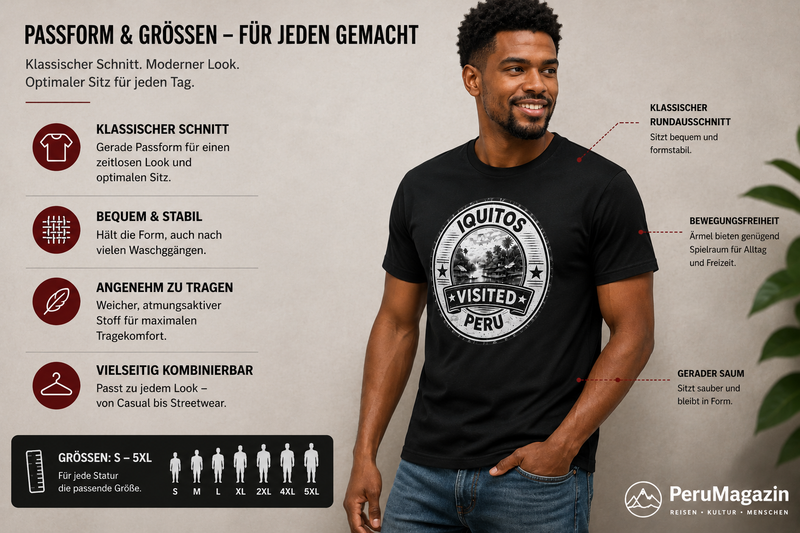 PeruMagazin – T-Shirt Iquitos Visited (Schwarz, Weiß, Grün) - PeruMagazin