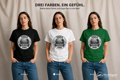 PeruMagazin – T-Shirt Nazca Visited (Schwarz, Weiß, Grün) - PeruMagazin
