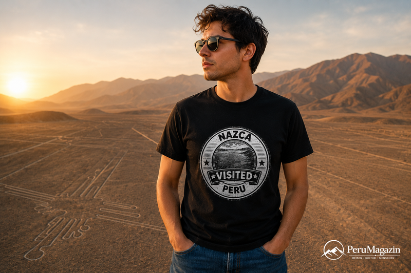 PeruMagazin – T-Shirt Nazca Visited (Schwarz, Weiß, Grün) - PeruMagazin