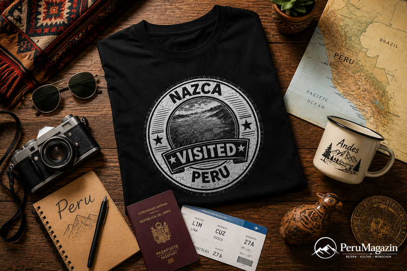 PeruMagazin – T-Shirt Nazca Visited (Schwarz, Weiß, Grün) - PeruMagazin