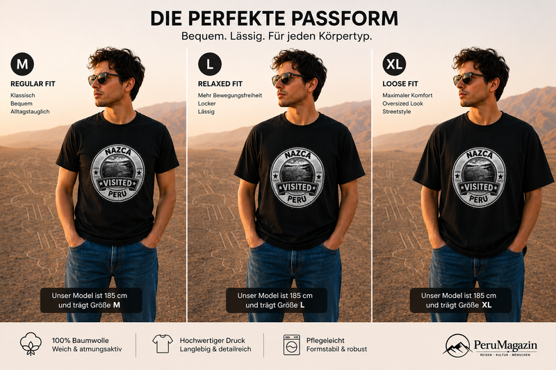 PeruMagazin – T-Shirt Nazca Visited (Schwarz, Weiß, Grün) - PeruMagazin