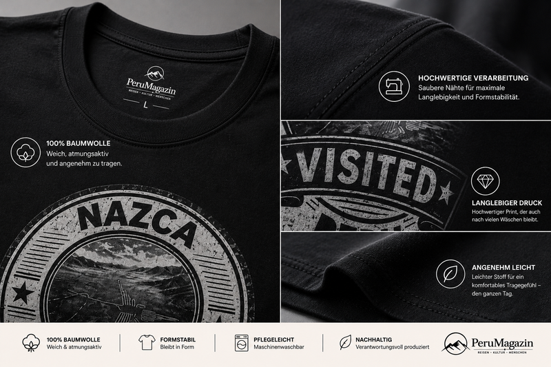PeruMagazin – T-Shirt Nazca Visited (Schwarz, Weiß, Grün) - PeruMagazin