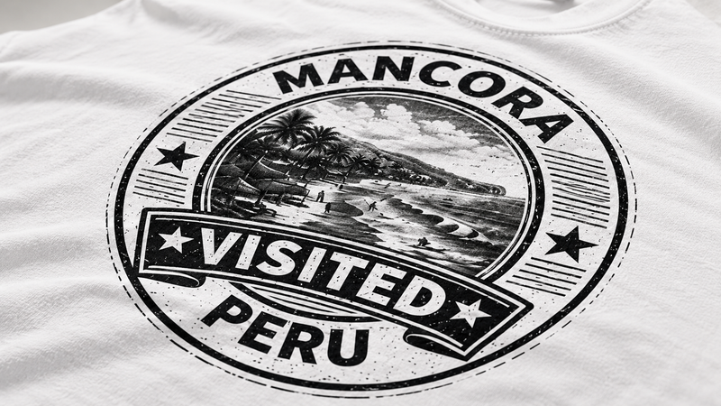 Mann im grünen Visited Máncora T-Shirt an der Küste