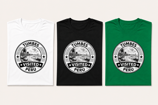 Frau im weißen Visited Tumbes T-Shirt an der Küste von Tumbes