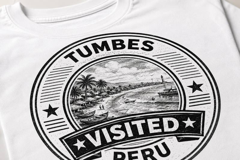 Visited Tumbes T-Shirt Motiv als Nahaufnahme auf Baumwollstoff