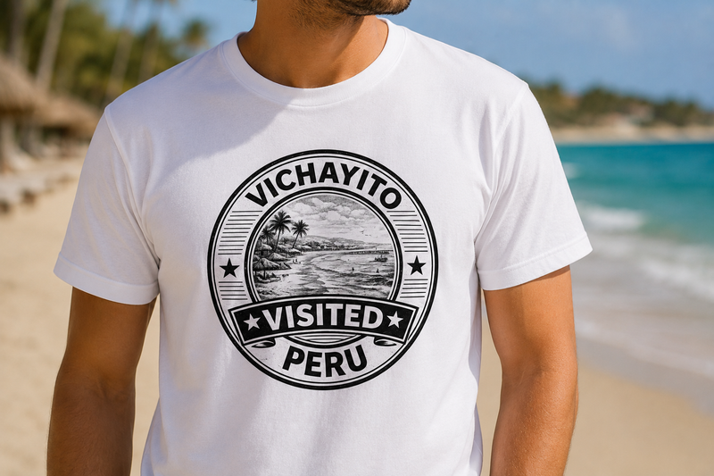 Visited Vichayito T-Shirt Motiv als Nahaufnahme auf Baumwollstoff