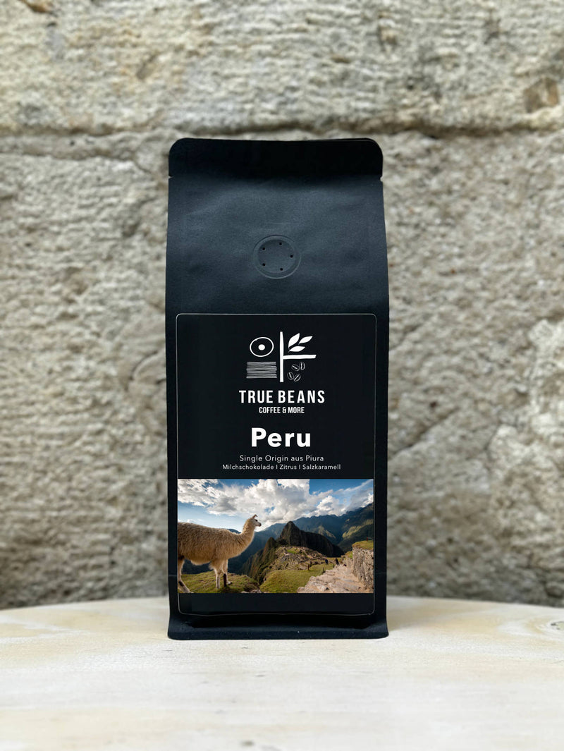 True Beans Single Origin Arabica-Kaffee aus Piura in Peru, Produktpackung