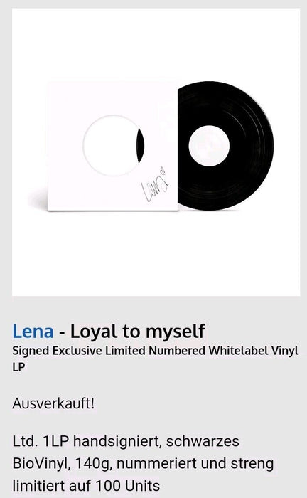 Lena Meyer-Landrut – Loyal To Myself - Vinyl, LP, Numbered, White Label, hand signed