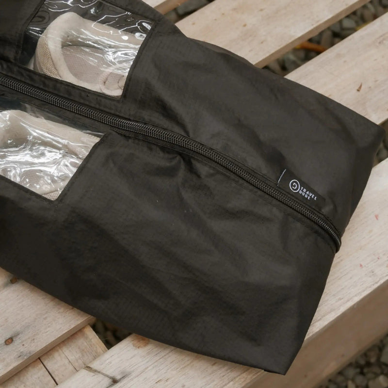 TRAVEL DUDE Schuhbeutel-Set – zwei Schuhtaschen aus recyceltem PET, Farbe Schwarz, Produktansicht 2 von 8