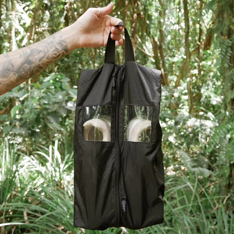 TRAVEL DUDE Schuhbeutel-Set – zwei Schuhtaschen aus recyceltem PET, Farbe Schwarz, Produktansicht 8 von 8