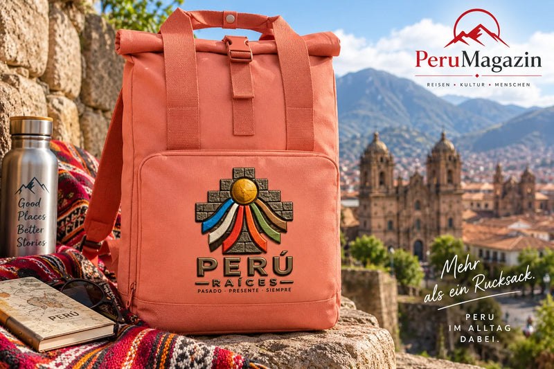 RAÍCES PERÚ Rucksack in Koralle – PeruMagazin Verkaufsfoto