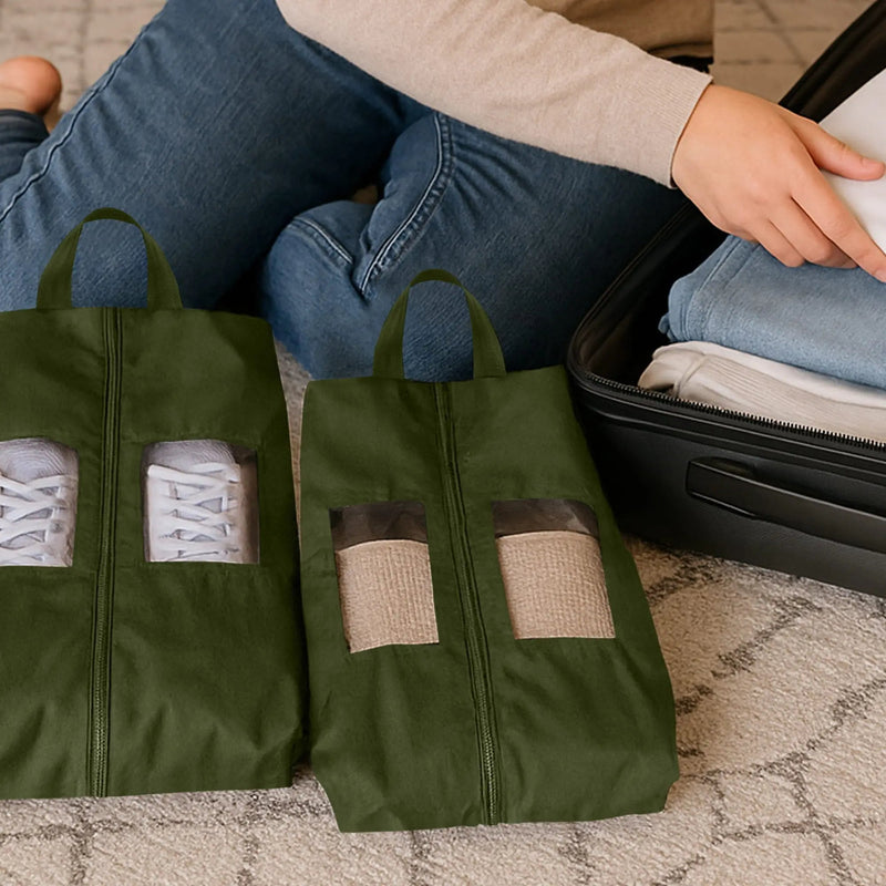 TRAVEL DUDE Schuhbeutel-Set – zwei Schuhtaschen aus recyceltem PET, Farbe Waldgrün, Produktansicht 5 von 8