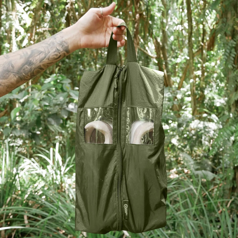 TRAVEL DUDE Schuhbeutel-Set – zwei Schuhtaschen aus recyceltem PET, Farbe Waldgrün, Produktansicht 8 von 8
