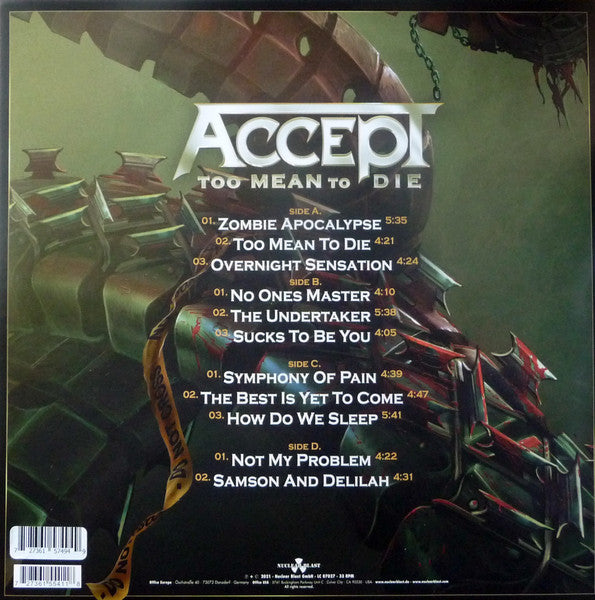 Accept - Too Mean To Die - 2 × Vinyl, LP, Album, Limited Edition, Stereo, Red Cardinal